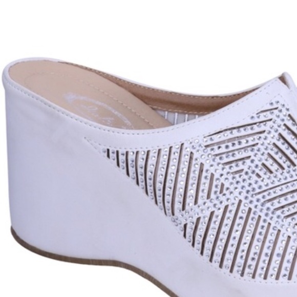Italina White Rhinestone Embellished Comfort Padded Platform Wedge Sandal - Picture 2 of 7
